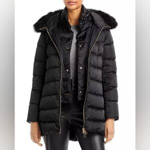 Herno Light Gray Down Mid Length Coat With Faux Fur Collar Size 40